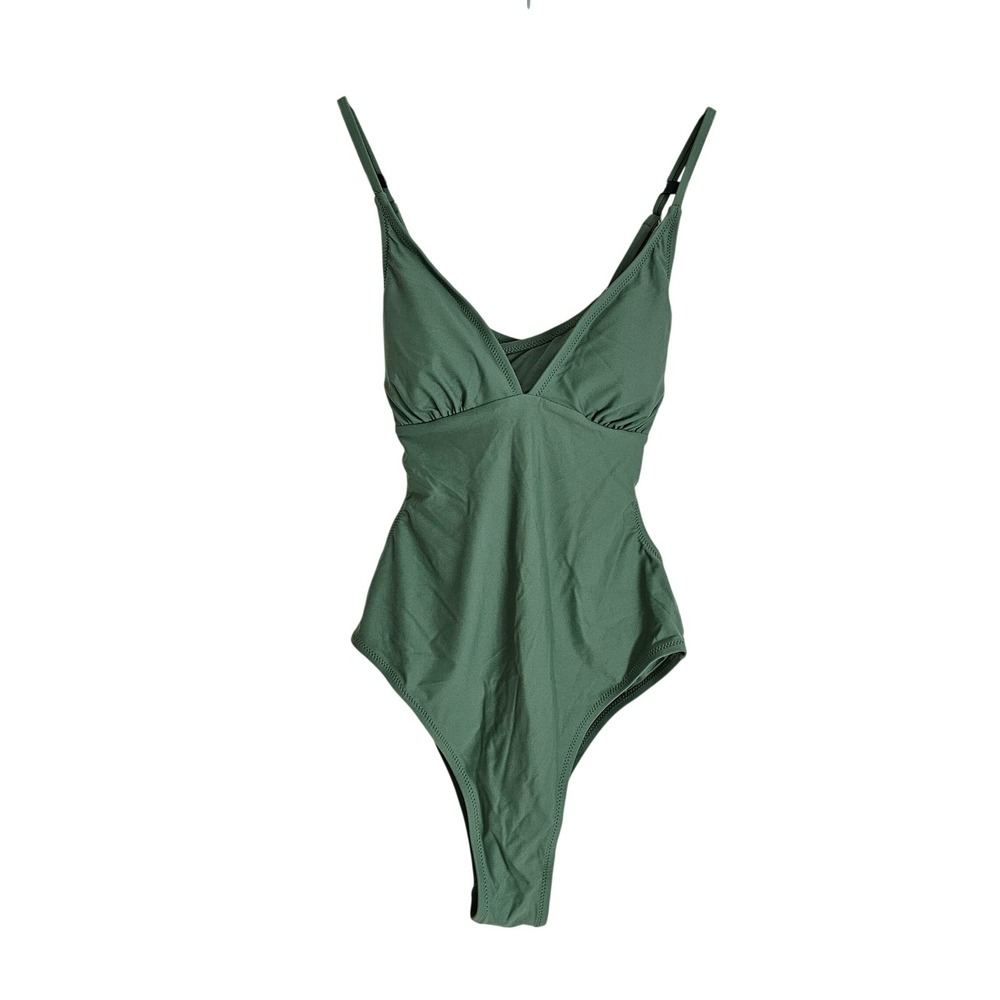 Cupshe Womens Sage Green V-Neck Cutout Back One Piece Swimsuit Large NWT